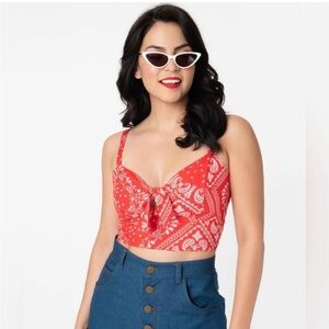 Unique Vintage Red Paisley Crop Top